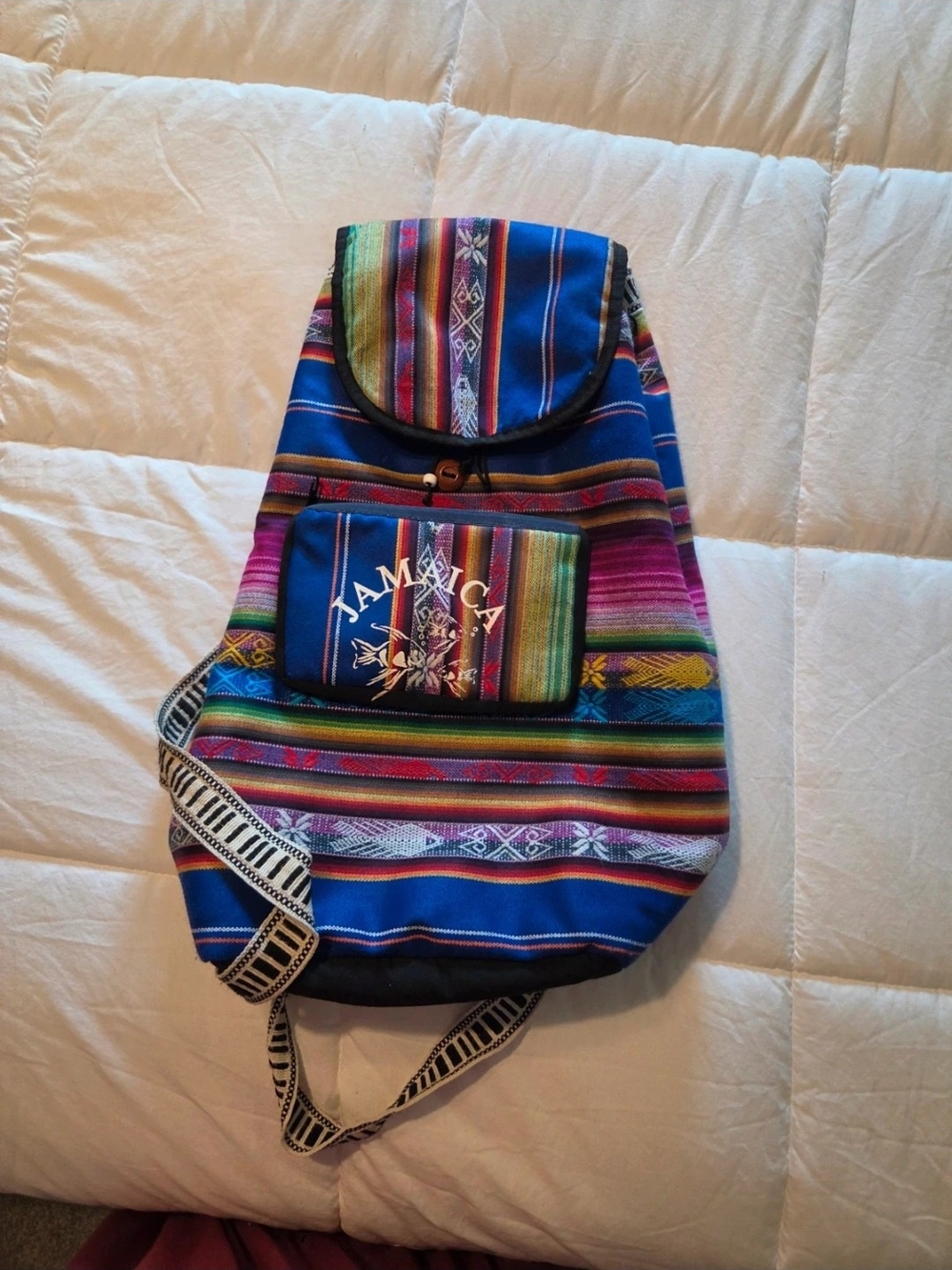 Multicolor Striped Women’s Sling Backpack with Jamaica Print